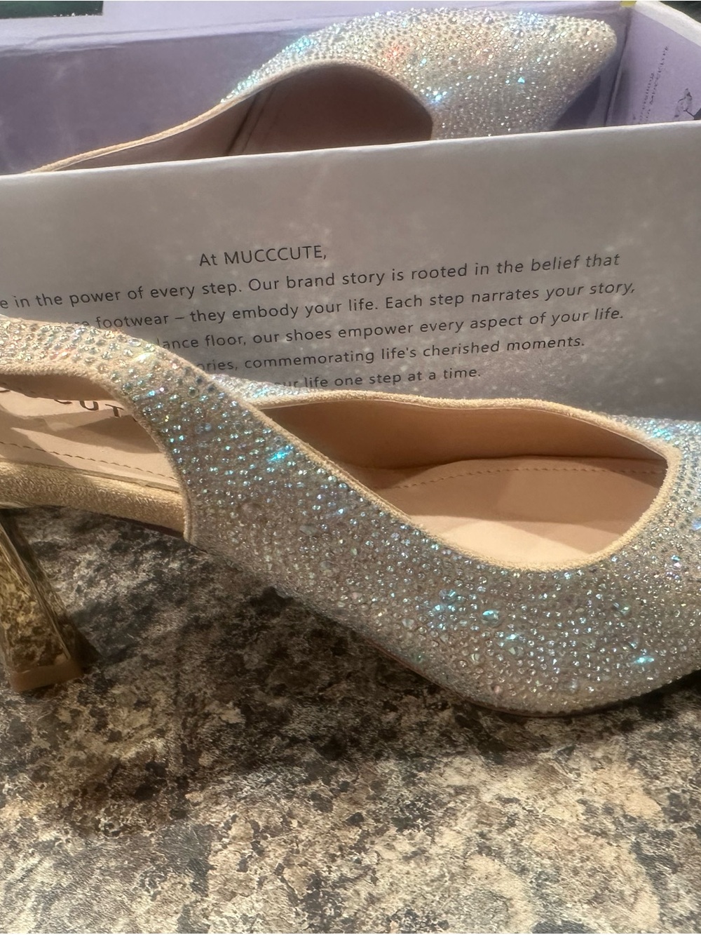 Iridescent Crystal Slingback Heels - Silver Glitter Women's Dress Shoes